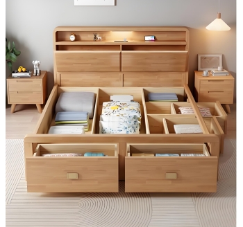 多功能储物实木双人床